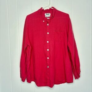 FLAX Hot Pink 100% Linen Button Down Shirt Boho Laganlook Women’s Size Medium